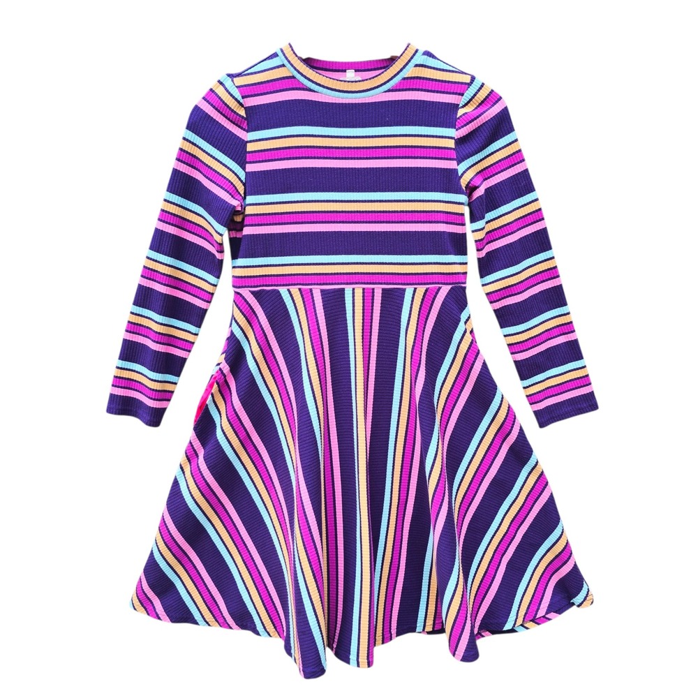 Finding Foxtale Girls Twist & Shout Striped Ribbed Long‎ Sleeve Dress Size 12